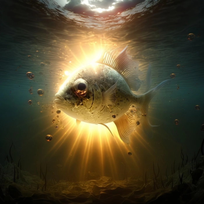 A fish glowing with the rays of the Sun